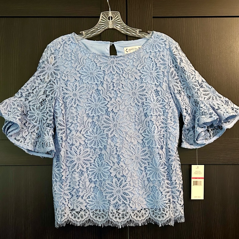 Nanette Lepore Lace Overlay Blouse - NWT Blue XS